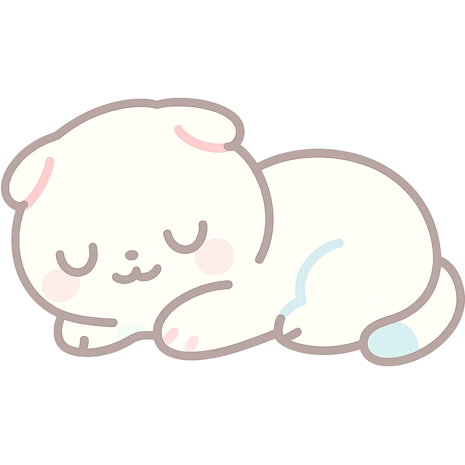 white Scottish Fold cat sleeping on its side, relaxed pose, kawaii style emoji