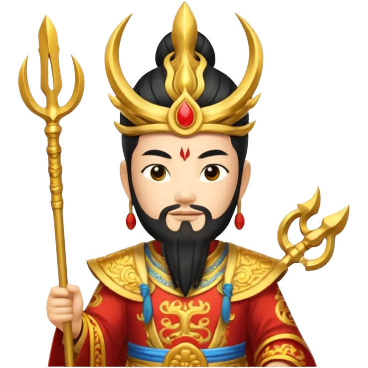 chinese god with Poseidon trident emoji