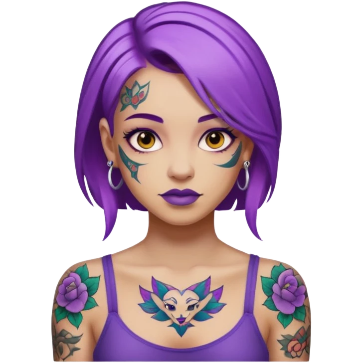 women with tatoos and hightlight that tatoos with purple hair emoji