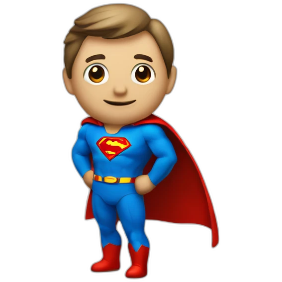 An employee of a real estate agency in a Superman suit with a red letter "e" on his chest emoji