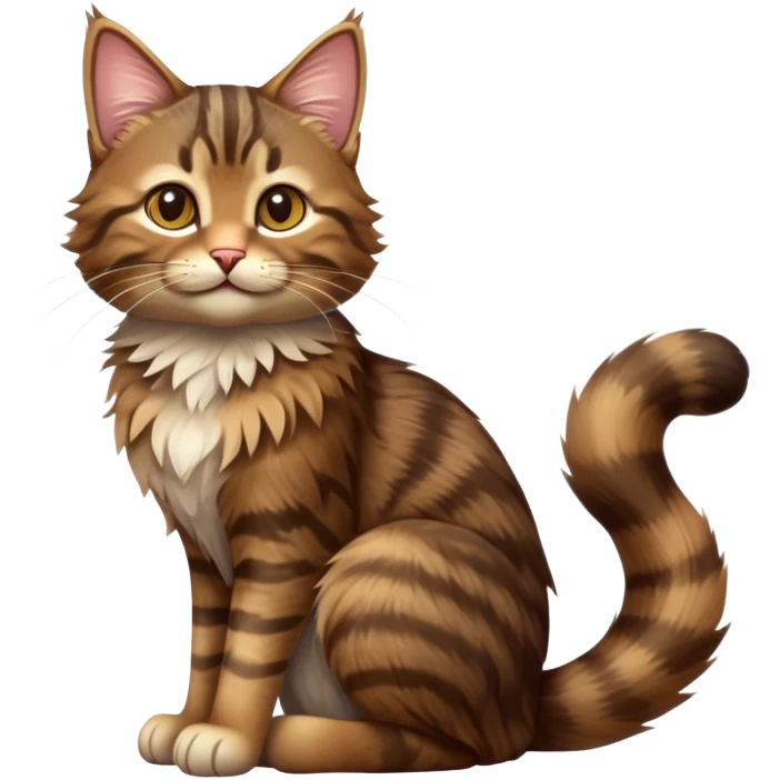 cinematic-[brown tabby cat]-realistic-full-body-sitting-emoji,-tail-curled-playfully-around-its-paws,-head-tilted-dramatically,-scruffy-[tabby]-fur,-simplified-yet-realistic-adorable-features,-highly-detailed,-glowing-with-an-almost-sarcastic-glow emoji