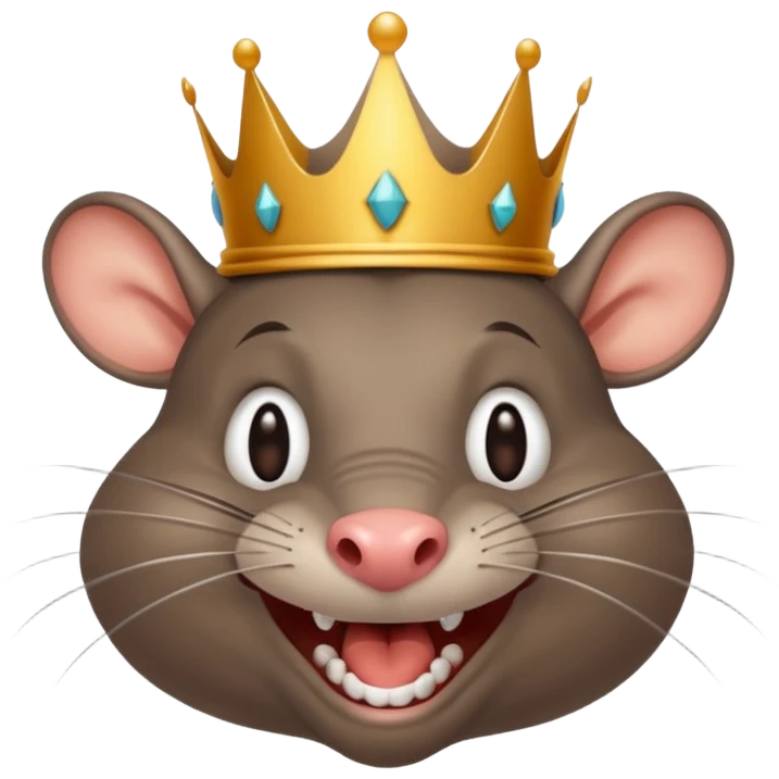 rat laughing like a villain in pleasure after stealing something with a crown emoji