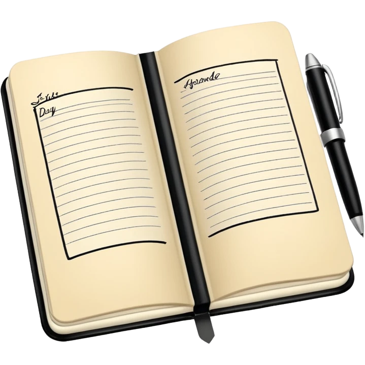 daily planner agenda cream leather with open page and pen emoji