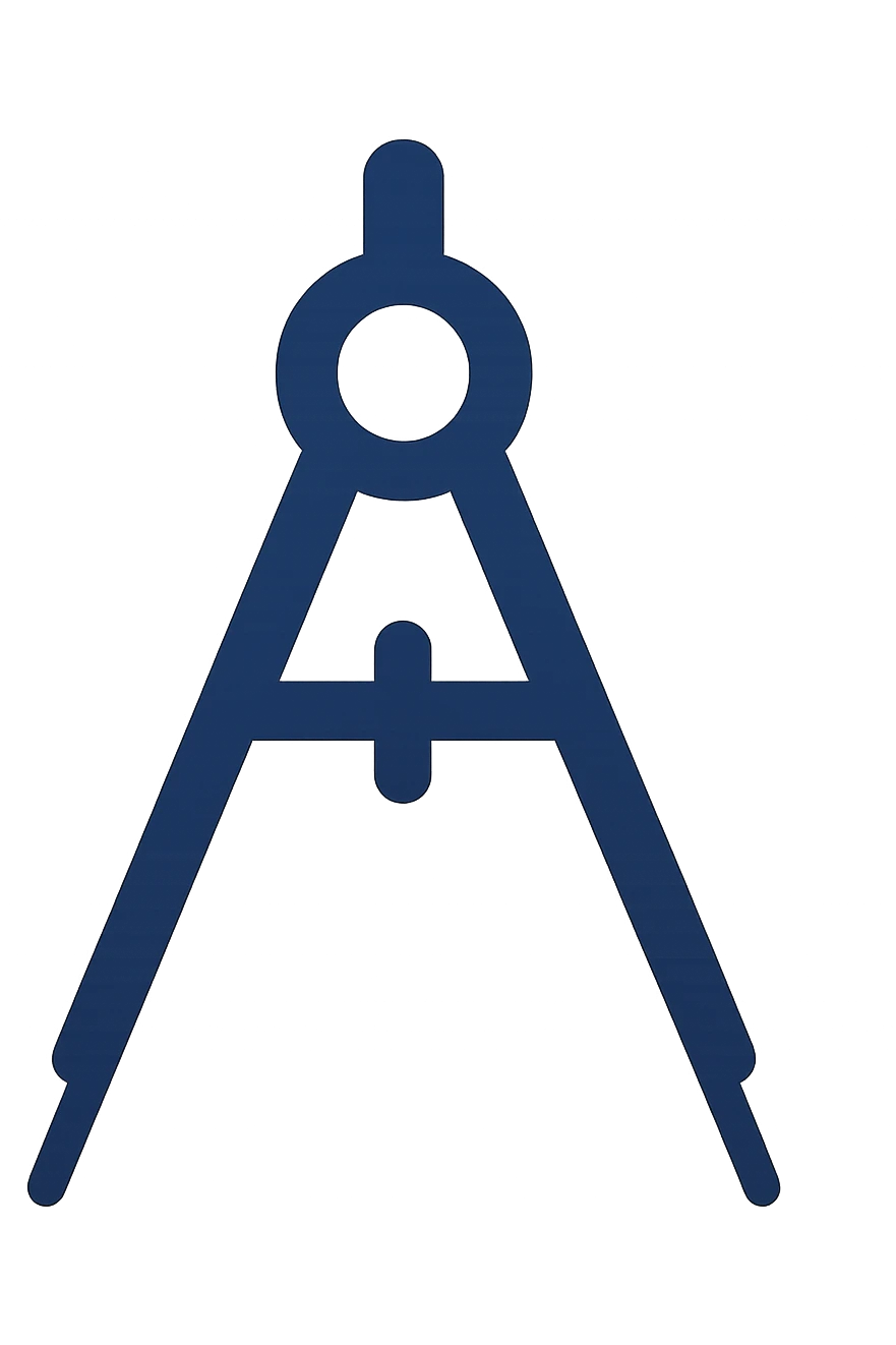 simple flat design logo of a navy blue compass inspired by historical mathematical instruments, modern and iconic emoji