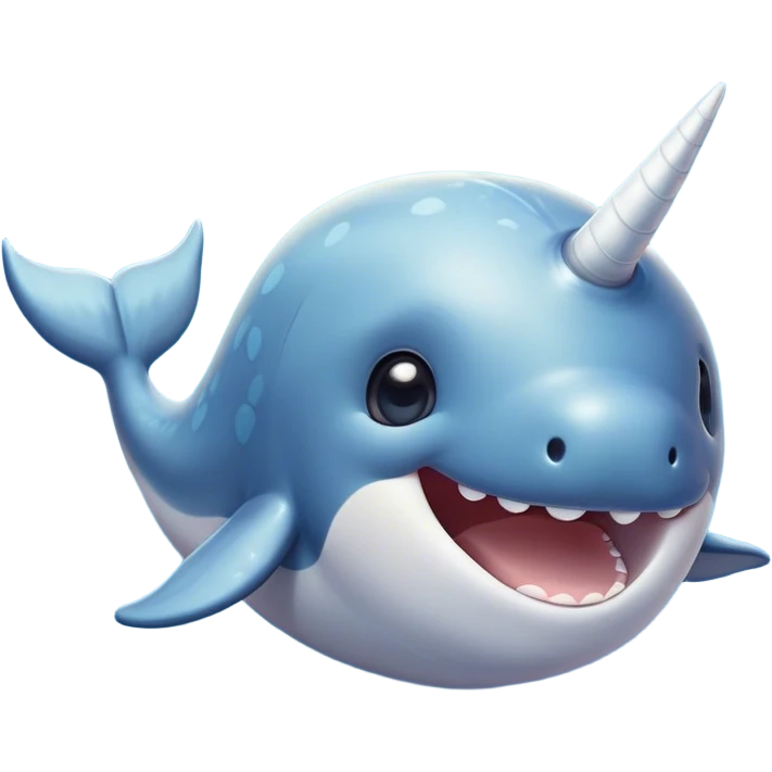 Cinematic Comical Cute Narwhal Portrait Emoji, Head tilted dramatically with an exaggeratedly amused expression, featuring a uniquely curved tusk, a sleek body with wide, comically expressive eyes brimming with playful disbelief, Simplified yet hilariously expressive features, highly detailed, glowing with a slightly sassy oceanic glow, high shine, dramatic yet playful, stylized with an air of cheeky marine mischief, soft glowing outline, capturing the essence of a meme-worthy cute narwhal that looks ready to side-eye its way into viral fame! emoji