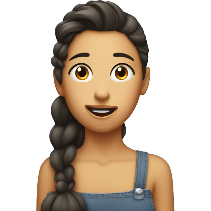 Girl putting hair on the ear while sticking tongue out being cocky emoji