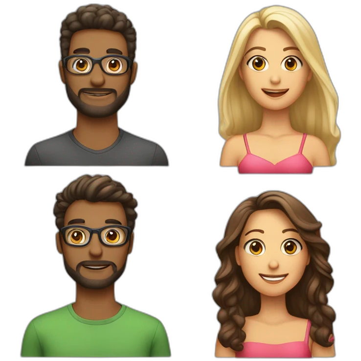 Casal homem e mulher homem moreno de óculos e mulher de cabelo cacheado e pele clara emoji