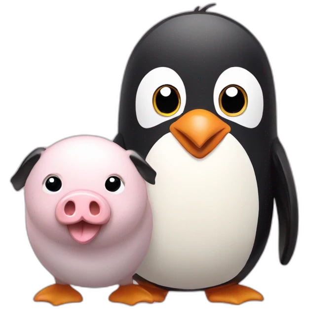 Penguin with pig friends  emoji
