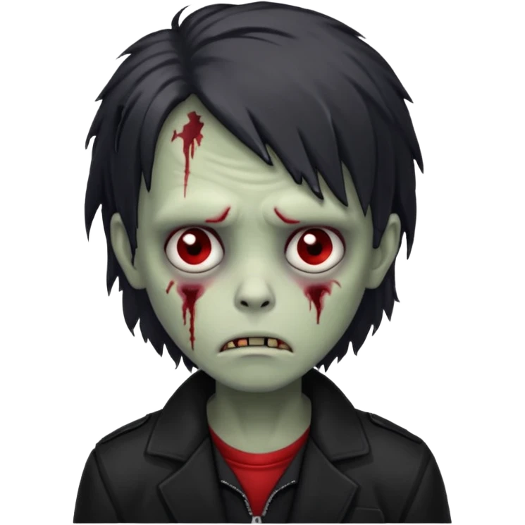 sad zombie boy largue hair red black eyes with black jacket  emoji
