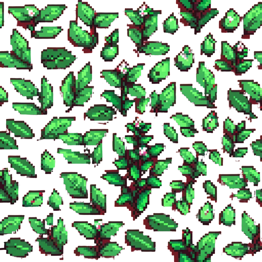 Green tea buds and leaves, pixel art style emoji