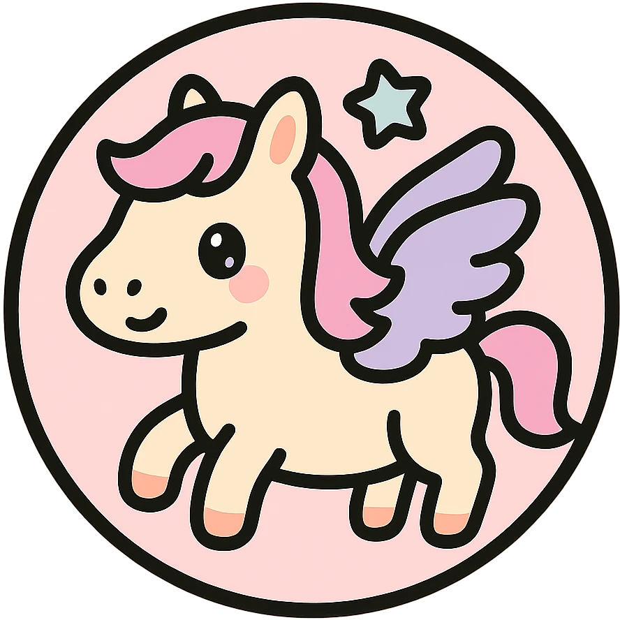 little alchemy style icon
subject: pegasus
border: medium-black
shape: round, circular
background: white
style: full color fill with medium black outlining emoji