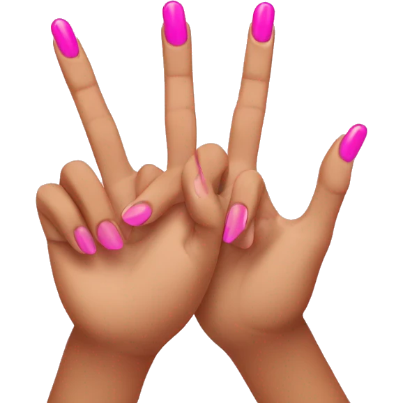 number 2 hand sign with pink nails emoji