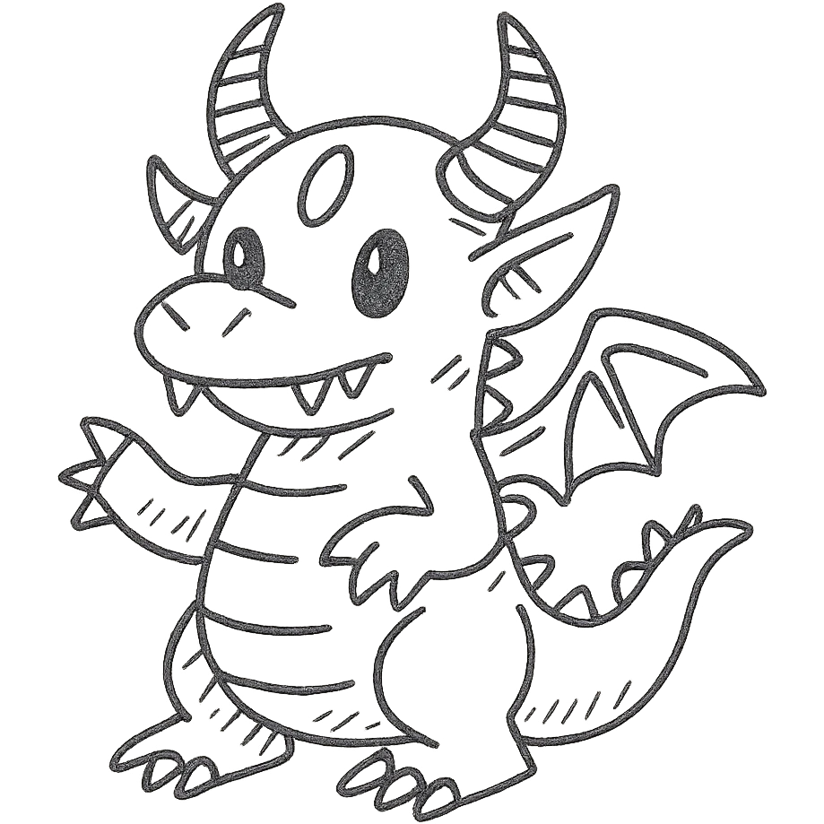 hand-drawn outlined kid dragon with demon and alien features emoji