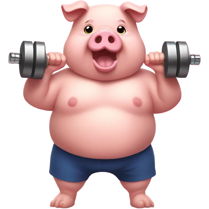 fat pig holding dumbells emoji