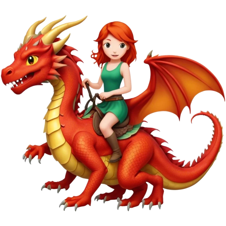 Red headed girl riding a dragon emoji