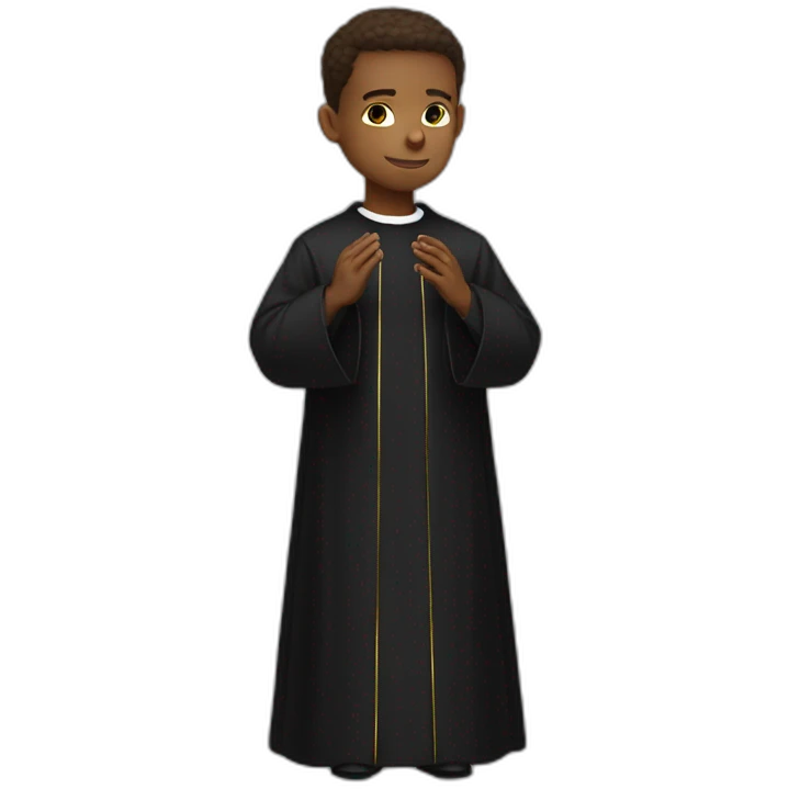 White Young Priest in prayer wearing black cassock emoji