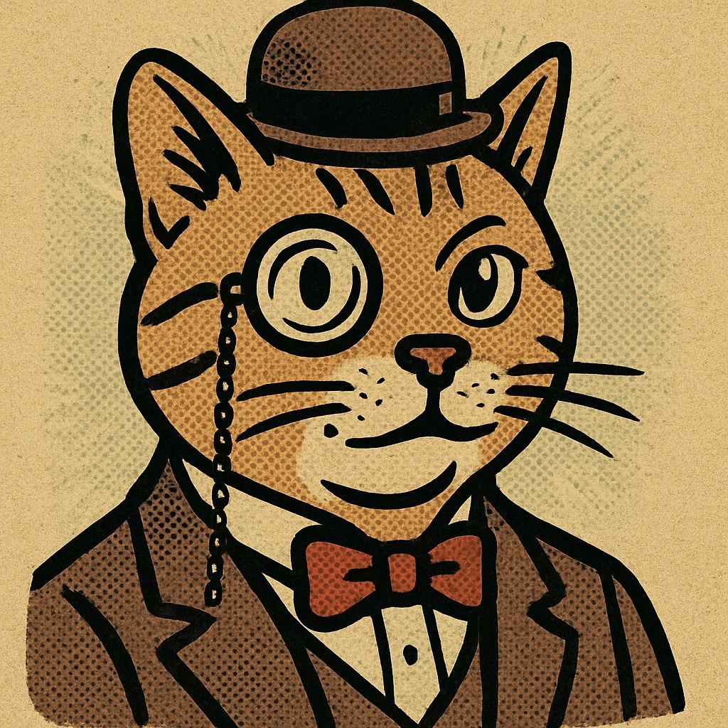 fancy cat, vintage, classic illustration, muted colors, old-fashioned accessories, refined atmosphere emoji