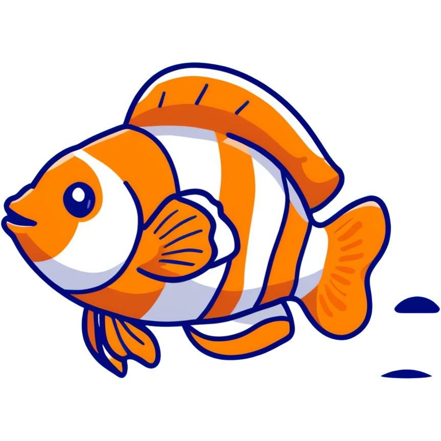 A colorful clown fish with orange and white stripes swimming emoji