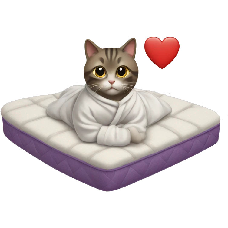 cat in robe on a heart shaped mattress  emoji