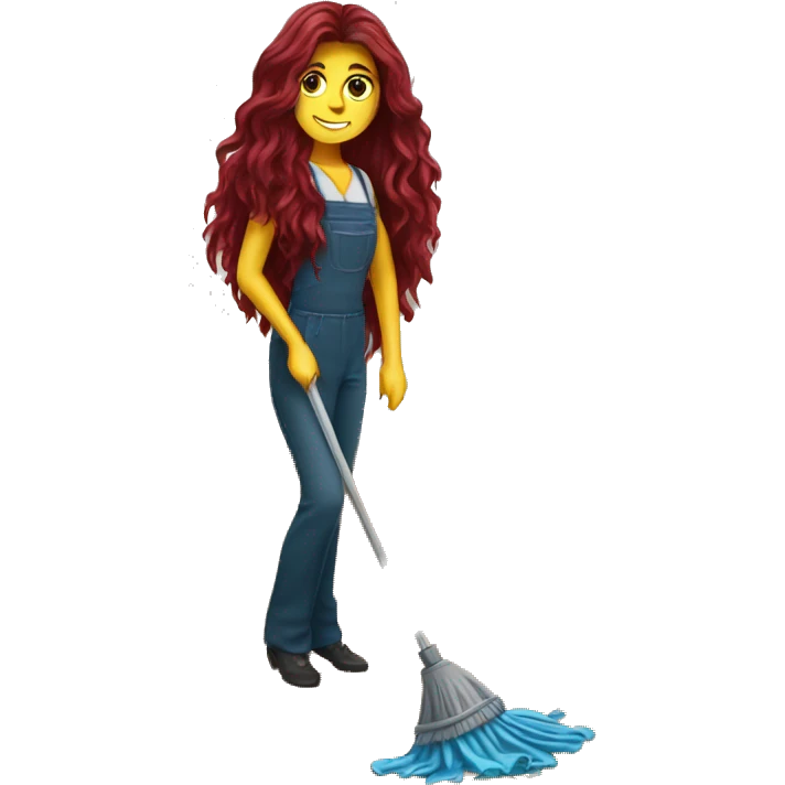 Beautiful burgundy long haired woman mopping the floor emoji