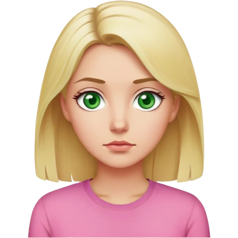 Blonde woman. Pink shirt. Green eyes. Question emoji
