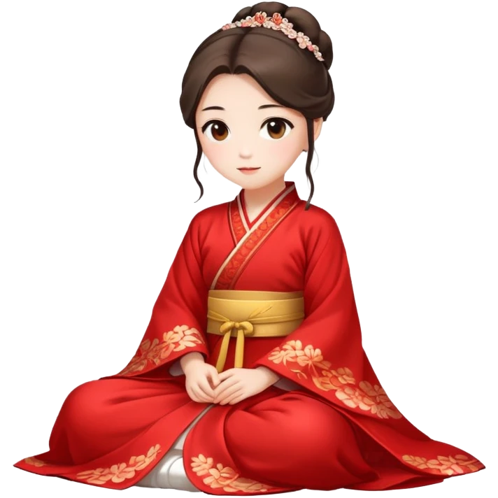 Beautiful girl wearing red Hanfu wedding dress sitting emoji