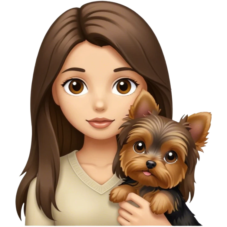 Brunette long hair light tan girl with yorkie puppy emoji