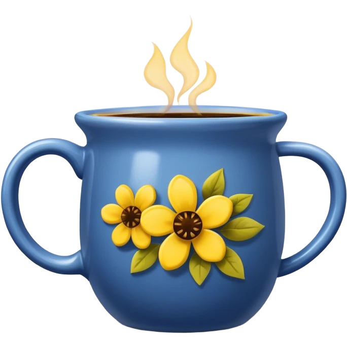 Blue mug with yellow flowers and coffee in it emoji