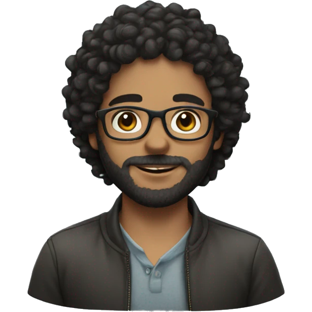 Boy with dark curly hair and a beard and glasses emoji