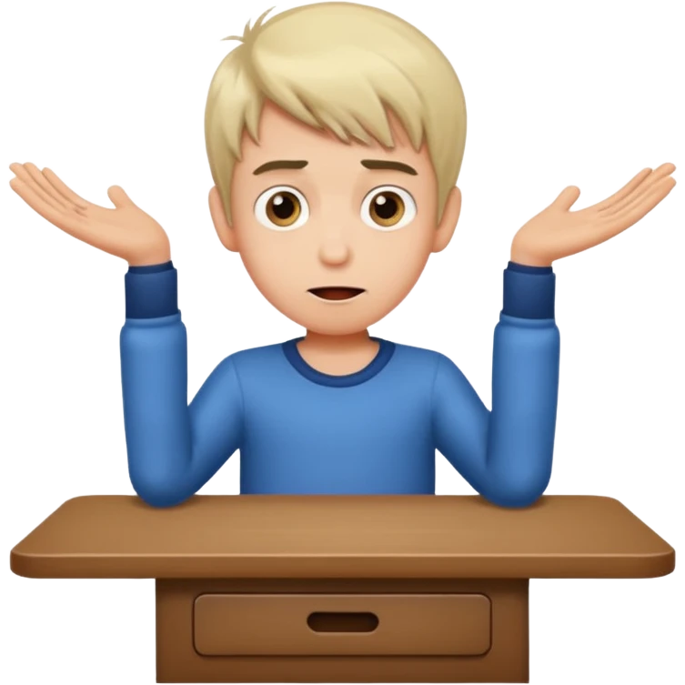 niño parado encima de una mesa con cara de loco emoji