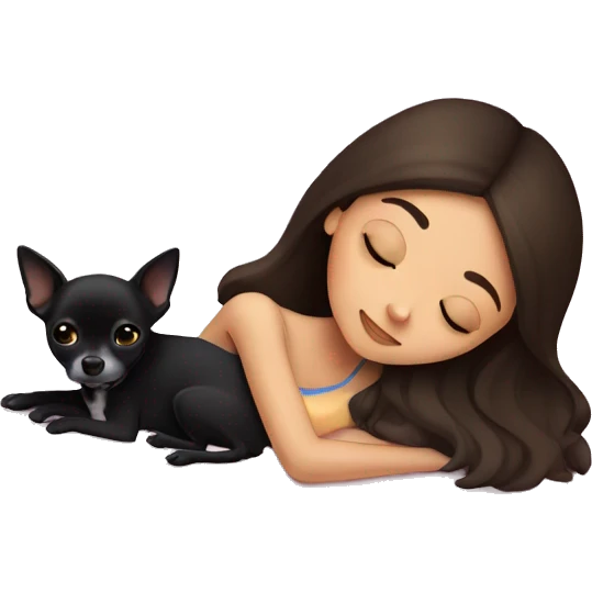 brunette Sleeping beauty girl with black chihuahua  emoji