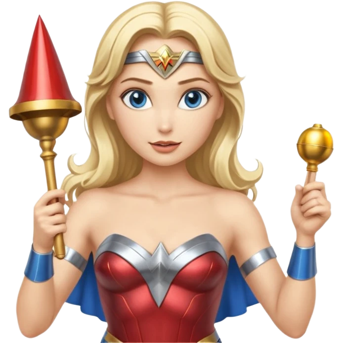 Blonde blue eyes Wonder Woman holding bell and baton  emoji