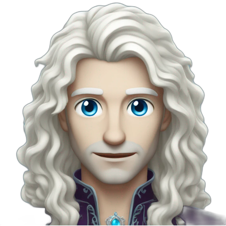 pale handsome flirty vampire king with long wavy white hair and light blue eyes emoji
