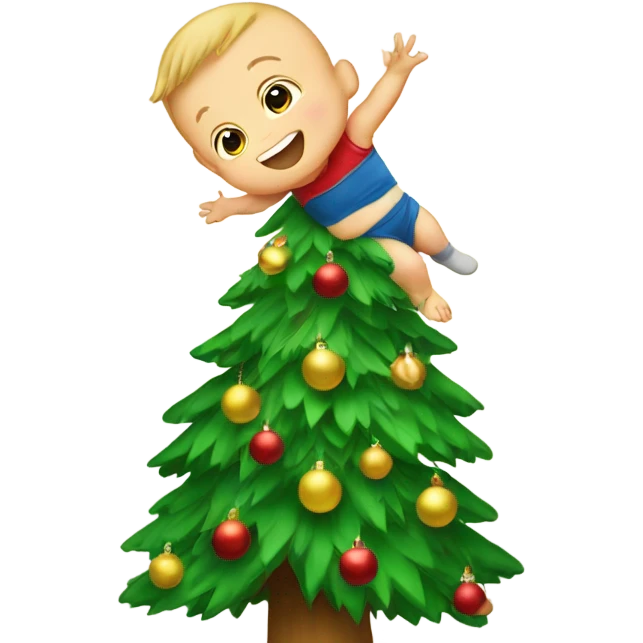 Baby climbing a Christmas tree emoji