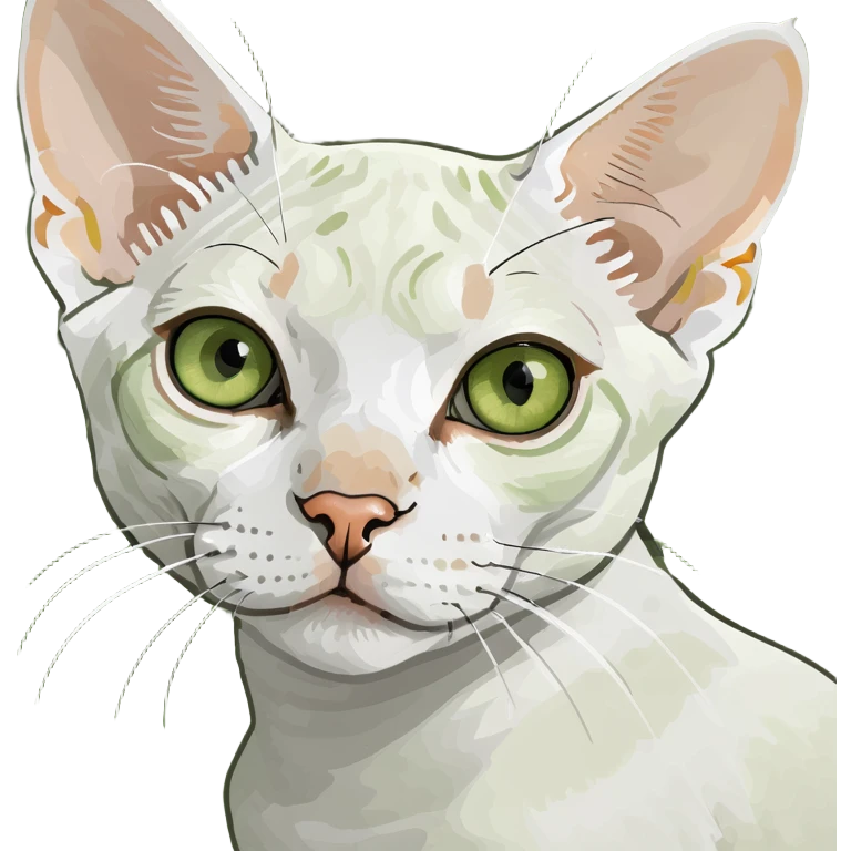 white devon rex cat with yellow-green eyes emoji