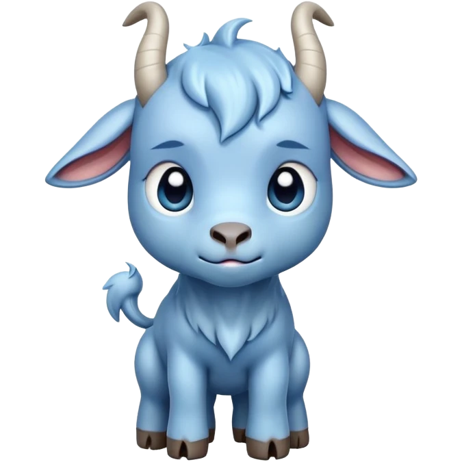 Sad-crying tears-cute-small-full body-blue goat-head tilted up emoji