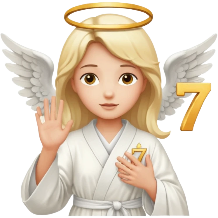 an angel holding number 7 on her hand emoji