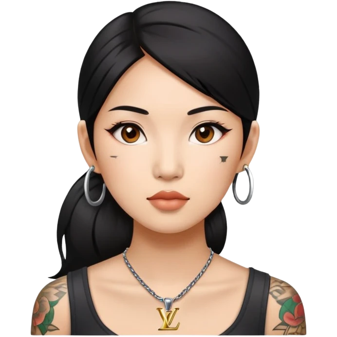 Asian woman with LV tattoo on left cheek emoji
