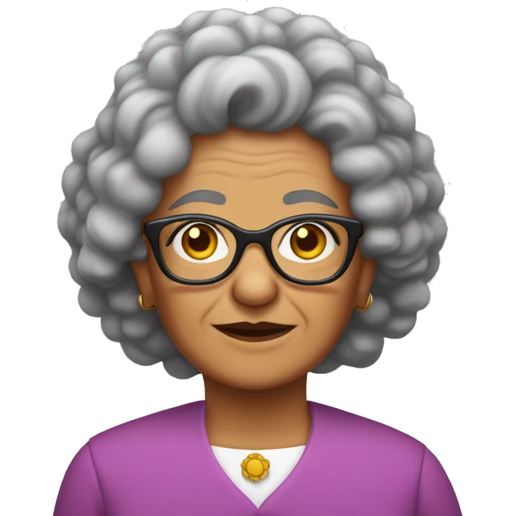 Mexican grandma with long curly salt and pepper hair and glasses emoji