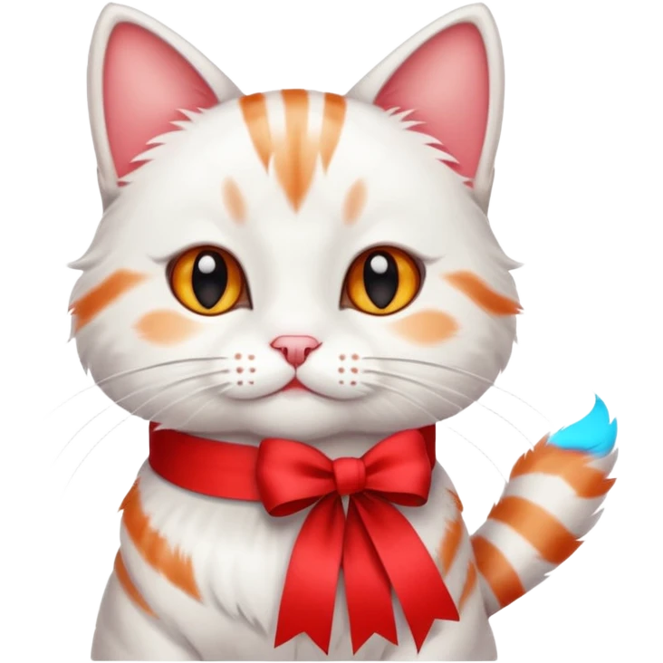 classic style white cat with red ribbon, simple and cute emoji