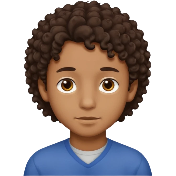 Menino de pele morena de olho castanho meio preto e cabelo cacheados mais nem tanto emoji