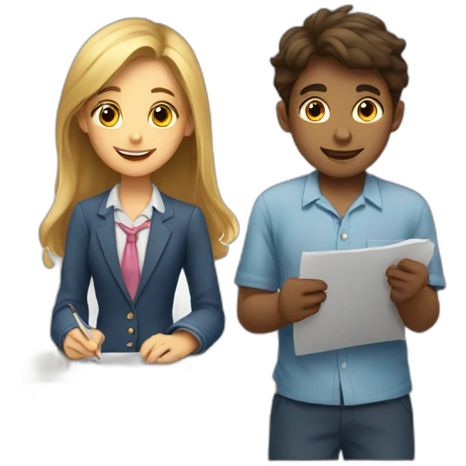 smart boy and girl doing home work emoji