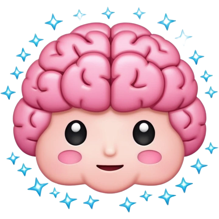 cute brain with sparkles, flat cartoon emoji style emoji