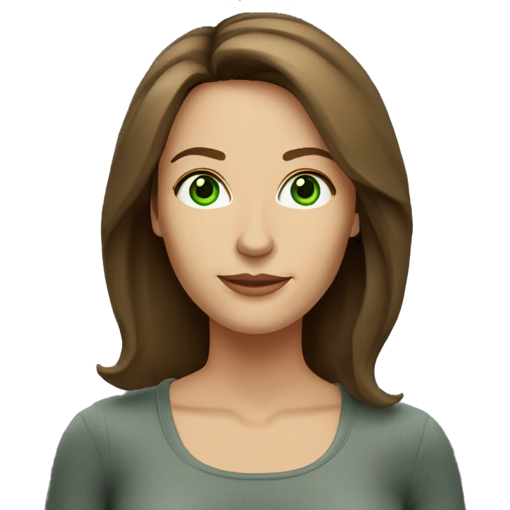 pretty middle age woman with kelly green eyes and shoulder length straight brown hair casual emoji