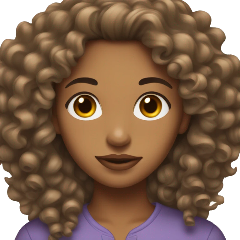 Young brunette light brown skin woman with long curly hair big brows emoji