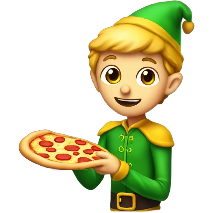 Red wear elf on the shelve eating pizza emoji