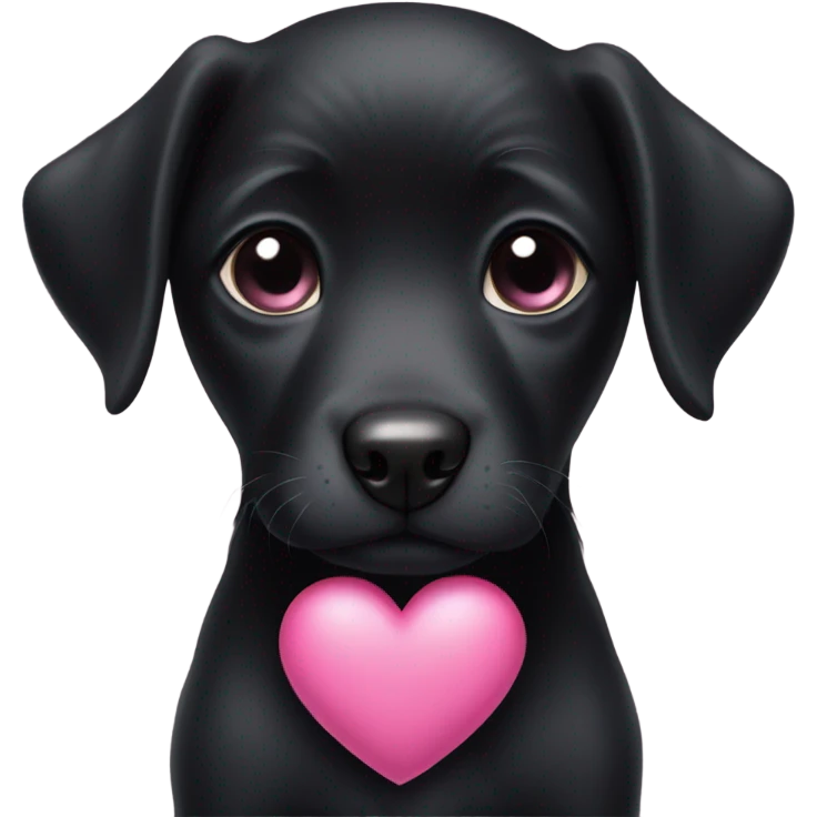 Black puppy with pink heart emoji