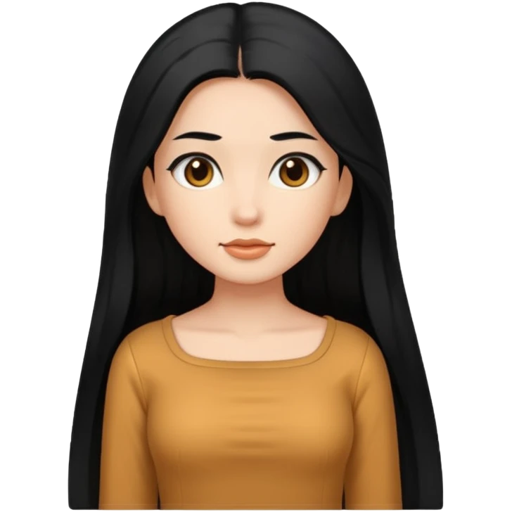 A caramel girl with SUPER long black hair and a square neckline shirt emoji