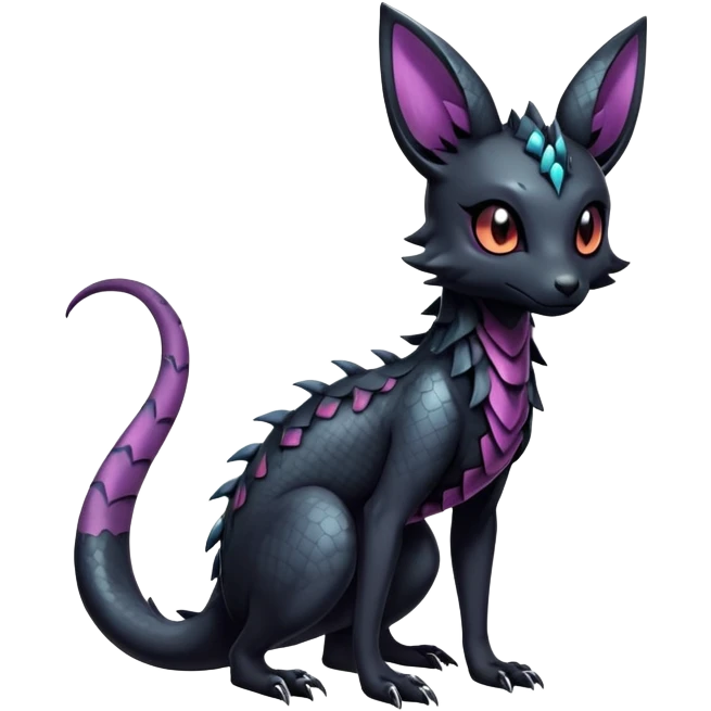 Shiny Dark Cute Majestic Sophisticated Modern Gothic Gloomy Futuristic Scaly Cyber-Salandit-Umbreon-Delcatty-Hybrid (Full body) emoji