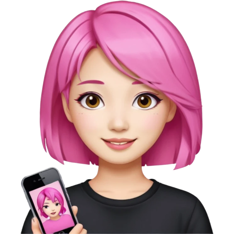 asian influencer pink hair selfie emoji